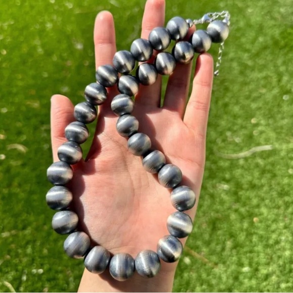 16mm 18 Inch 925 Sterling Silver Oxidized Pearls Bead...